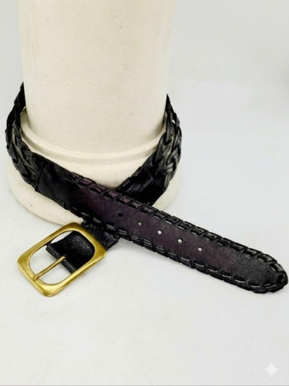LINEA PELLE Black Braided Leather Belt Boho Western Size Medium